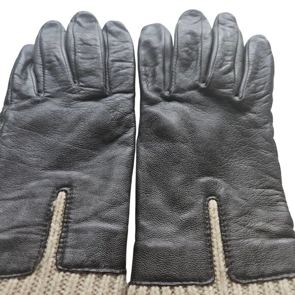 Danier Brown Leather Gloves With Knit Cuff Genuine Leather Polyester Lining Wint - Picture 3 of 7